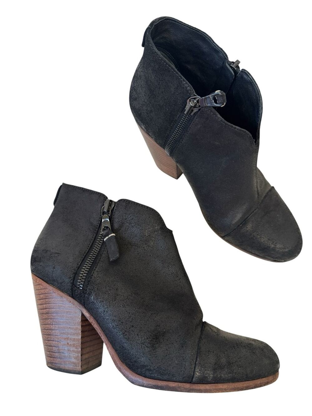 Rag & Bone Black Suede Leather Ankle Boots Womens 6.5 Booties Fall Classic Heel